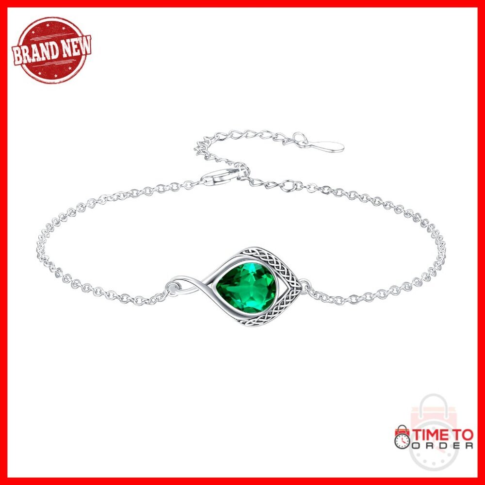 925 Sterling Silver Celtic Knot Infinity Bracelet with Birthstone